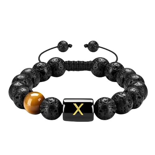 RWGSNB Steine Armband Damen, Armband Aus Natürlichen Schwarzen Lavaperlen und Edelsteinen mit Dem Buchstaben Az Personalisiertes Initialenarmband Geflochtenes Seil Tigerauge Stein Armreifen Kristal von RWGSNB