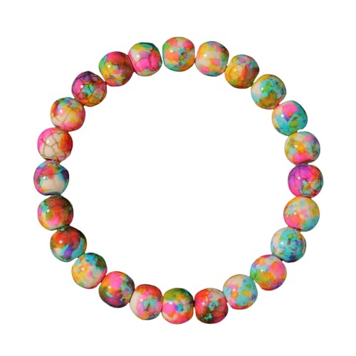 RWGSNB Steine Armband Damen, Boho Regenbogen Edelstein Armbänder Personalisierte Farbperlen Steinarmbänder Elastische Inspirierende Energie Kristall Armreifen Schmuck Geschenke für Frauen Männer von RWGSNB