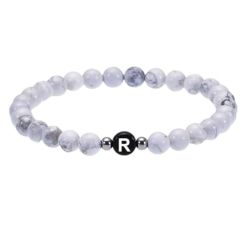 RWGSNB Steine Armband Damen, Perlenarmband mit Initialen für Paare 6 Mm Natürliche Weiße Türkis Edelsteinarmbänder mit Az Buchstaben Dehnbarer Spiritueller Kristallarmreif Zierliche Schmuckgesc von RWGSNB