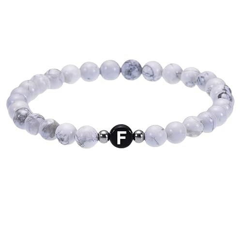 RWGSNB Steine Armband Damen, Perlenarmband mit Initialen für Paare 6 Mm Natürliche Weiße Türkis Edelsteinarmbänder mit Az Buchstaben Dehnbarer Spiritueller Kristallarmreif Zierliche Schmuckgesc von RWGSNB