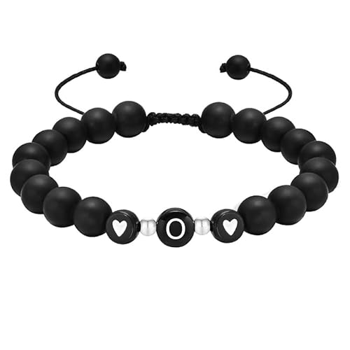 RWGSNB Steine Armband Damen, Personalisiertes Initialenarmband für Paare Mattschwarzes Achatperlen Edelsteinarmband Handgefertigt Geflochtenes Seil Buchstabe Az Steine Armreifen Kristallschmuck Ges von RWGSNB