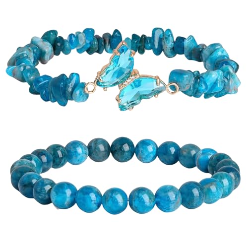 RWGSNB Steine Armband Damen, Schmetterlingsarmbänder 2Er Set Freundschaftsarmreifen mit Edelsteinperlen Balance Energiestein Reiki Yoga Armreifen Spiritueller Kristallschmuck Geschenk für Frauen von RWGSNB