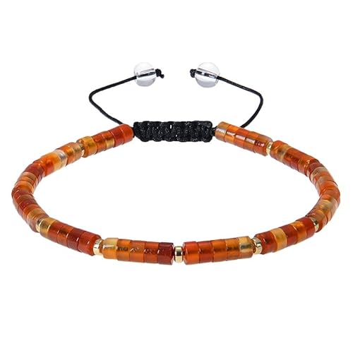 RWGSNB Steine Armband Damen 4 Mm Naturstein Armband für Damen und Herren Böhmische Perlen Edelstein Armreifen Verstellbar Handgefertigt Geflochtenes Seil Armreifen Reiki Heilkristall Schmuck Gesch von RWGSNB