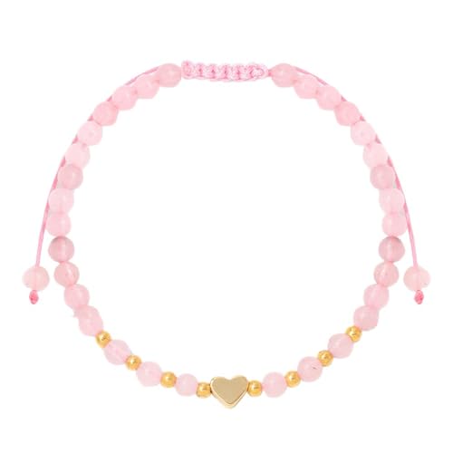RWGSNB Steine Armband Damen 4 Mm Natursteinarmband für Damen Zierliche Goldene Herzarmreifen Verstellbar Handgefertigt Geflochtenes Seil Perlen Edelsteinarmreifen Reiki Heilkristallschmuck Geschenk von RWGSNB