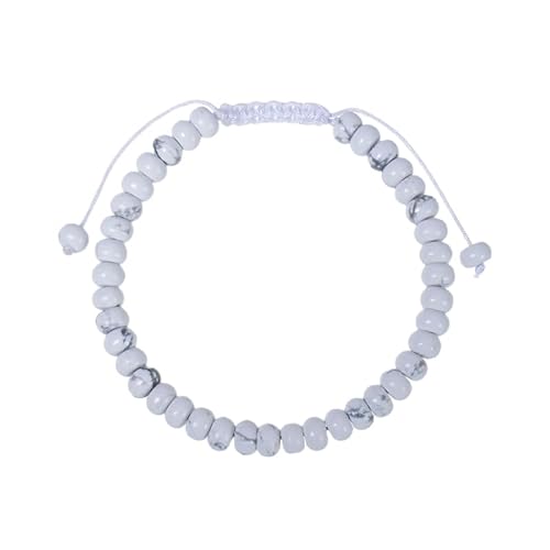 RWGSNB Steine Armband Damen 6 Mm Natürliches Howlith Armband für Damen und Herren Zierliche Flache Perlen Edelstein Armreifen Verstellbares Geflochtenes Seil Reiki Heilkristall Schmuck Spirituelle von RWGSNB