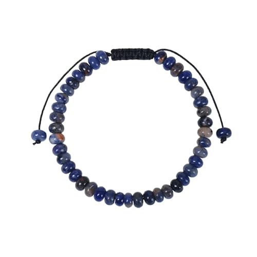 RWGSNB Steine Armband Damen 6 Mm Natürliches Sodalith Armband Zierliche Flache Perlen Edelstein Armreifen Verstellbares Geflochtenes Seil Reiki Heilkristall Schmuck Spirituelle Geschenke für Damen von RWGSNB