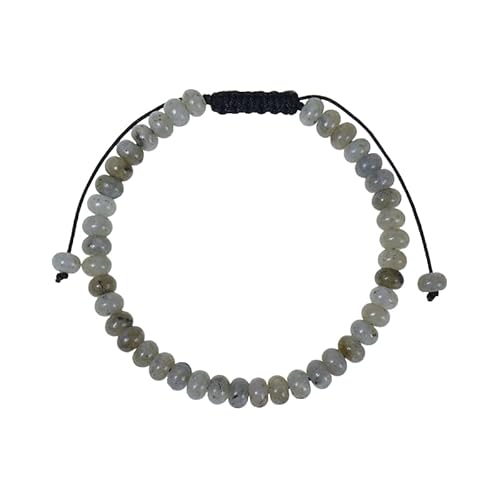 RWGSNB Steine Armband Damen 6 Mm Naturstein Armband für Damen und Herren Zierliche Flache Perlen Edelstein Armreifen Verstellbar Handgefertigt Geflochtenes Seil Armreifen Reiki Heilkristall Schmuck von RWGSNB
