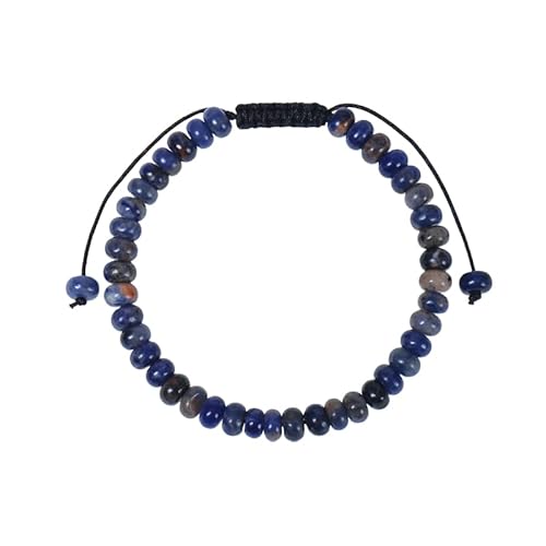 RWGSNB Steine Armband Damen 6 Mm Naturstein Armband für Damen und Herren Zierliche Flache Perlen Edelstein Armreifen Verstellbar Handgefertigt Geflochtenes Seil Armreifen Reiki Heilkristall Schmuck von RWGSNB