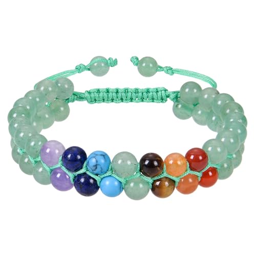 RWGSNB Steine Armband Damen 7 Chakra Armband für Damen und Herren Wickelarmband mit Geschichteten Perlen Edelsteinarmband Verstellbar Handgefertigt Geflochtenes Seil Steinarmreifen Reiki Heilkrista von RWGSNB