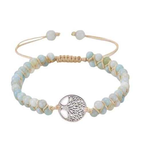 RWGSNB Steine Armband Damen Baum Des Lebens Armband für Damen und Herren Boho Wickelarmreifen Mehrlagig Farbige Jade Armreifen Verstellbar Handgefertigt Geflochtenes Seil Naturstein Armreifen Reiki von RWGSNB