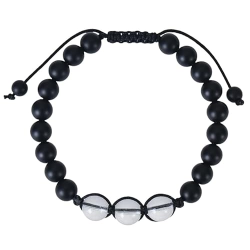 RWGSNB Steine Armband Damen Natürliches Klares Kristallarmband Schwarzer Mattierter Onyx Verstellbare Geflochtene Seil Armreifen mit Perlen und Edelsteinen Reiki Yoga Heilkristallschmuck Spirituell von RWGSNB