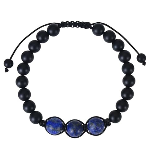 RWGSNB Steine Armband Damen Natürliches Lapislazuli Armband für Männer Schwarz Gefrosteter Onyx Armreif Verstellbar Geflochtenes Seil Perlen Edelstein Armreif Reiki Yoga Heilkristall Schmuck Spir von RWGSNB