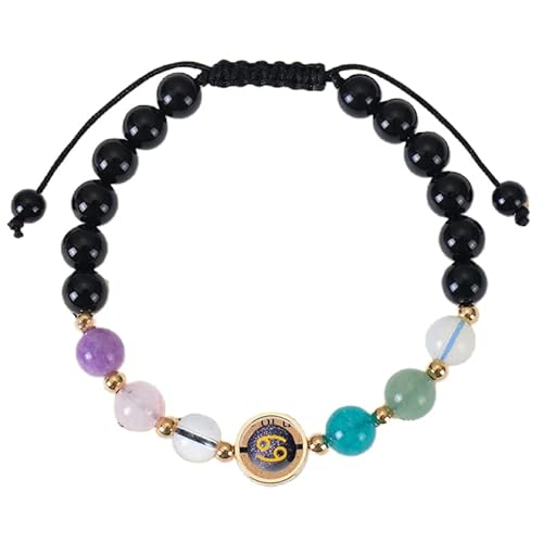 RWGSNB Steine Armband Damen Personalisierte Sternzeichen Armbänder 6 Mm Naturstein Armband Verstellbar Handgefertigt Geflochtenes Seil Perlen Edelstein Armreifen Reiki Heilkristall Schmuck Geburtst von RWGSNB