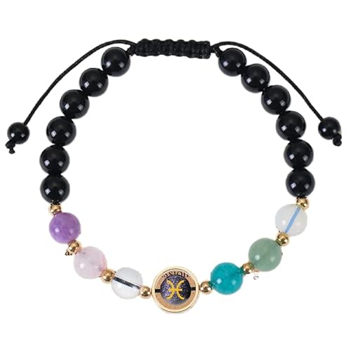 RWGSNB Steine Armband Damen Personalisierte Sternzeichen Armbänder 6 Mm Naturstein Armband Verstellbar Handgefertigt Geflochtenes Seil Perlen Edelstein Armreifen Reiki Heilkristall Schmuck Geburtst von RWGSNB
