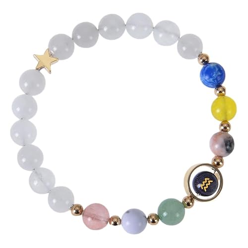 RWGSNB Steine Armband Damen Personalisierte Sternzeichen Armbänder 8 Mm Naturstein Armband Stretch Seil 12 Sternbilder Perlen Edelstein Armreifen Reiki Heilkristall Schmuck Einzigartige Geburtstags von RWGSNB