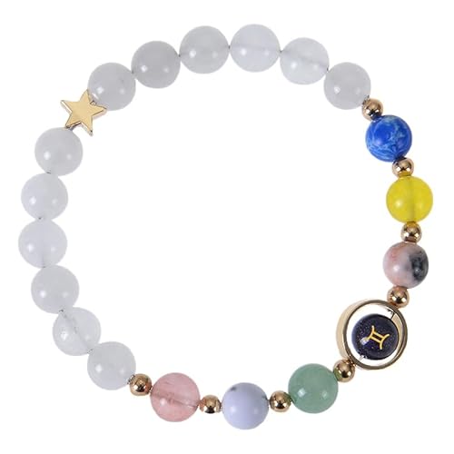 RWGSNB Steine Armband Damen Personalisierte Sternzeichen Armbänder 8 Mm Naturstein Armband Stretch Seil 12 Sternbilder Perlen Edelstein Armreifen Reiki Heilkristall Schmuck Einzigartige Geburtstags von RWGSNB