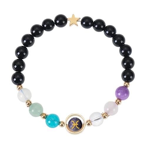RWGSNB Steine Armband Damen Personalisiertes Sternzeichen Armband für Frauen 6 Mm Naturstein Armreifen Stretch Seil Perlen Edelstein Armreifen Reiki Heilkristall Schmuck Einzigartige Geburtstagsges von RWGSNB