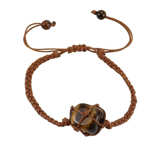 RWGSNB Steine Armband Damen Unregelmäßiges Armband Aus Natürlichem Tigerauge Stein für Männer und Frauen Heilkristall Armreifen Verstellbar Handgefertigt Geflochtenes Seil Reiki Yoga Schmuck Sp von RWGSNB