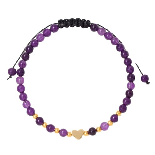 RWGSNB Steine Edelsteine Armband 4 Mm Natursteinarmband für Damen Zierliche Goldene Herz Armreifen Verstellbar Handgefertigt Geflochtenes Seil Perlen Edelstein Armreifen Reiki Heilkristall Schmuck von RWGSNB