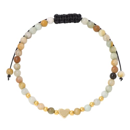RWGSNB Steine Edelsteine Armband 4 Mm Natursteinarmband für Damen Zierliche Goldene Herzarmreifen Verstellbar Handgefertigt Geflochtenes Seil Perlen Edelsteinarmreifen Reiki Heilkristallschmuck Ges von RWGSNB