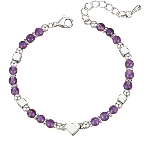 RWGSNB Steine Edelsteine Armband 4 Mm Natursteinarmband für Damen Zierliche Herz Armreifen Verstellbarer Karabinerverschluss Böhmische Perlen Edelstein Armreifen Reiki Heilkristall Schmuck Geschen von RWGSNB