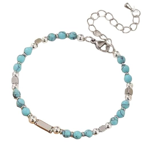 RWGSNB Steine Edelsteine Armband 4 Mm Türkis Armband für Damen Naturstein Armreifen Verstellbarer Karabinerverschluss Trendige Herren Armreifen mit Perlen Edelstein Reiki Yoga Kristallsc von RWGSNB
