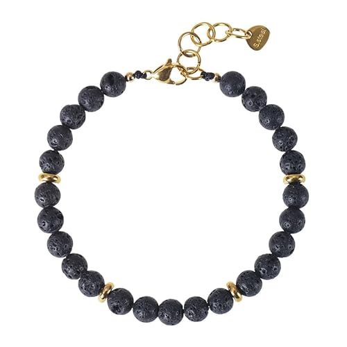 RWGSNB Steine Edelsteine Armband 6 Mm Armband Aus Natürlichem Schwarzem Lavastein für Damen und Herren Zierliche Perlen Edelstein Armreifen Verstellbarer Karabinerverschluss Reiki Yoga Heilkristal von RWGSNB