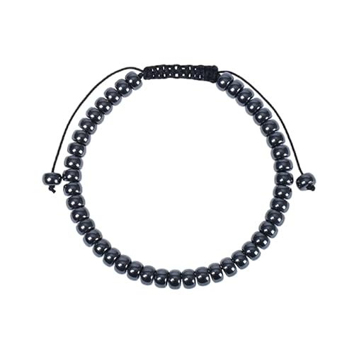 RWGSNB Steine Edelsteine Armband 6 Mm Natürliches Hämatit Armband Zierliche Flache Perlen Edelstein Armreifen Verstellbares Geflochtenes Seil Reiki Heilkristall Schmuck Spirituelle Geschenke für von RWGSNB