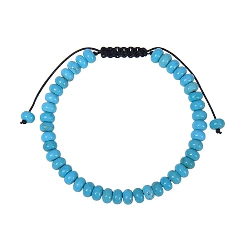 RWGSNB Steine Edelsteine Armband 6 Mm Natürliches Türkis Armband Zierliche Flache Perlen Edelstein Armreifen Verstellbares Geflochtenes Seil Reiki Heilkristall Schmuck Spirituelle Geschenke für D von RWGSNB