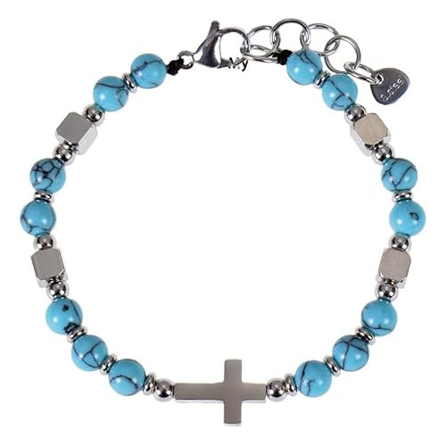 RWGSNB Steine Edelsteine Armband 6 Mm Natürliches Türkis Armband für Damen und Herren Zierliche Kreuz Armreifen Verstellbarer Karabinerverschluss Heilkristall Armreifen Reiki Yoga Edelsteinschmuc von RWGSNB