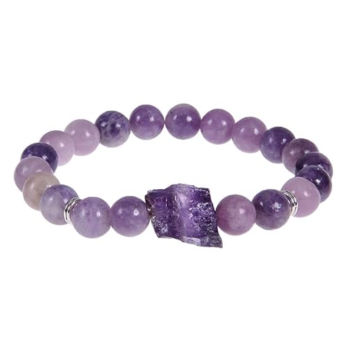 RWGSNB Steine Edelsteine Armband 8 Mm Natürliches Amethyst Armband für Frauen Unregelmäßige Rohstein Armreifen Stretch Perlen Edelstein Armreifen Reiki Yoga Heilkristall Schmuck Spirituelles Ges von RWGSNB