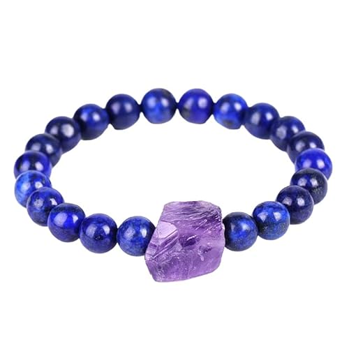 RWGSNB Steine Edelsteine Armband 8 Mm Natürliches Lapislazuli Armband für Männer Unregelmäßige Amethyst Armreifen Stretch für Frauen Perlen Edelstein Armreifen Reiki Yoga Heilkristal von RWGSNB