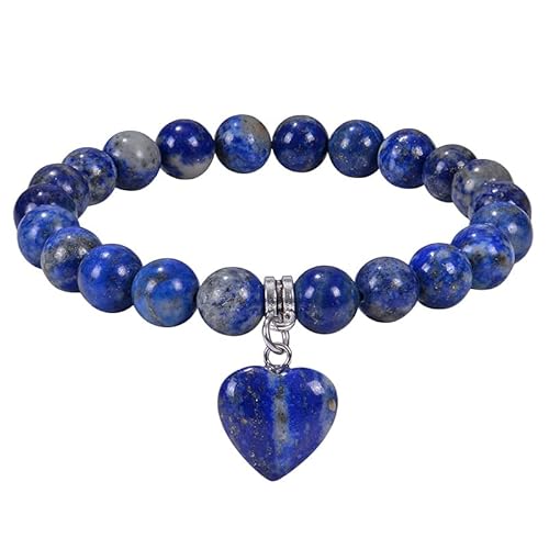 RWGSNB Steine Edelsteine Armband 8 Mm Natürliches Lapislazuli Armband für Männer Zierliche Herz Armreifen Stretch Armreifen für Frauen Perlen Edelstein Reiki Yoga Heilkristall Handgefe von RWGSNB