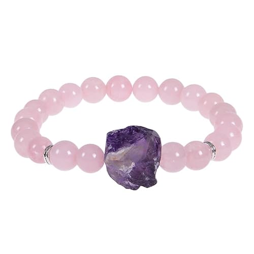 RWGSNB Steine Edelsteine Armband 8 Mm Natürliches Rosenquarz Armband Unregelmäßige Amethyst Armreifen Stretch Perlen Rohstein Armreifen Reiki Yoga Heilkristall Schmuck Spirituelles Geschenk für von RWGSNB