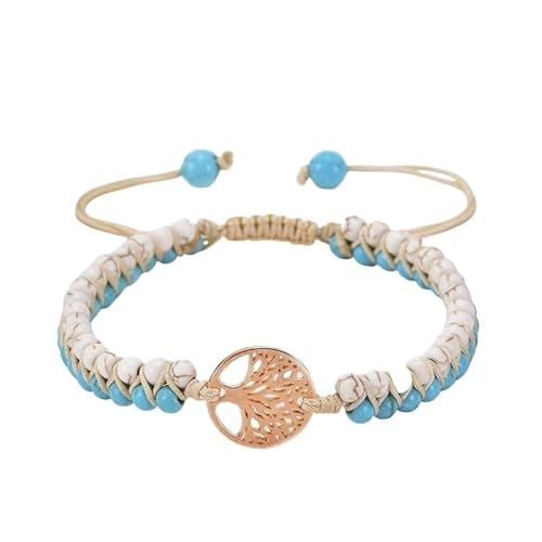 RWGSNB Steine Edelsteine Armband Natürliches Howlith Armband Boho Wickelarmband Mehrlagiger Lebensbaum Armreif Verstellbar Handgefertigt Geflochtenes Seil Perlen Edelstein Armreif Reiki Yoga Schmuc von RWGSNB