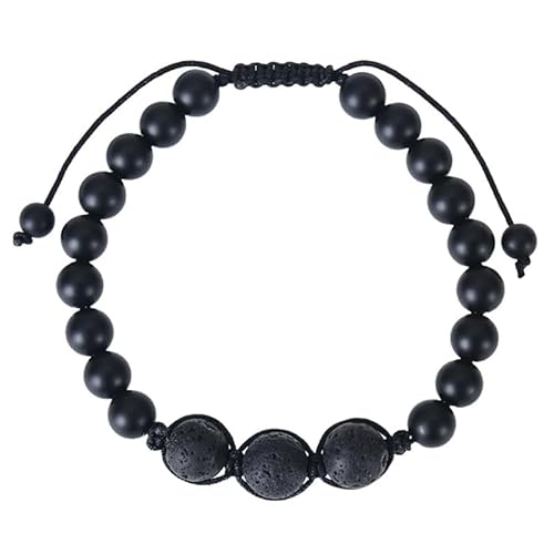 RWGSNB Steine Edelsteine Armband Natürliches Schwarzes Lavastein Armband Schwarzer Mattierter Onyx Armreif Verstellbar Geflochtenes Seil Perlen Edelstein Armreif Reiki Yoga Heilkristall Schmuck Spi von RWGSNB