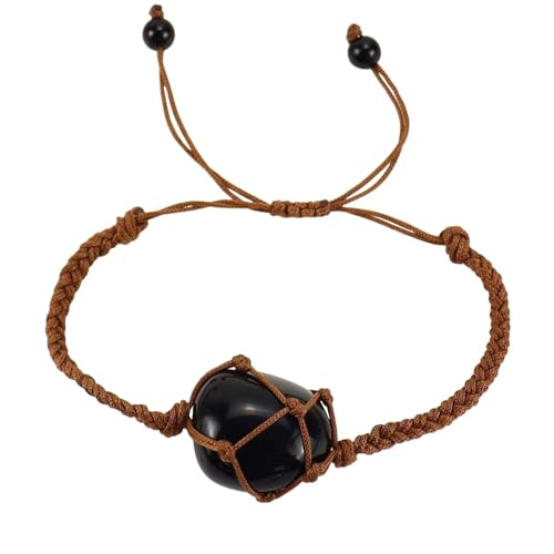 RWGSNB Steine Edelsteine Armband Unregelmäßiges Armband Aus Natürlichem Schwarzem Obsidian für Herren Armreifen Aus Rohstein Verstellbares Geflochtenes Seil Edelsteinarmreifen für Damen Reiki Y von RWGSNB