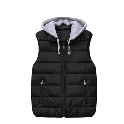 RWGSNB Steppweste für Damen, Gesteppte Weste für Damen mit Abnehmbarer Kapuze Winddichte Ärmellose Daunenjacke Daunenweste Winter Bodywarmer Puffer Weste Mantel mit Tasche Schwarz Xxs von RWGSNB