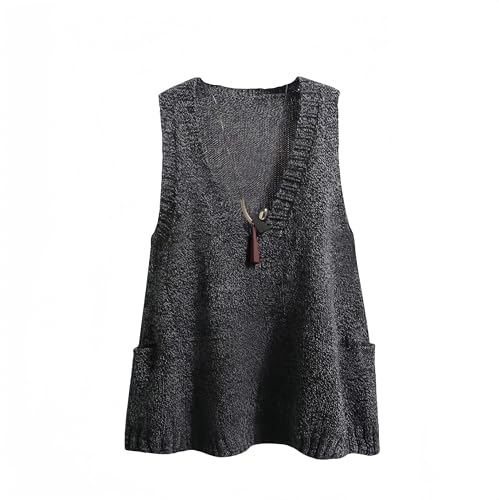 RWGSNB Strick Pullunder, Ärmellose Pullunderweste für Damen Lockere Passform Strickweste mit V Ausschnitt Strickweste Herbstpullover mit Taschen Damen Tanktop Schwarz 5XL RWGSNB Strick Pullunder, Ärmellose Pullunderweste für Damen Lockere Passform Strickweste mit V Ausschnitt Strickweste Herbstpullover mit Taschen Damen Tanktop Schwarz 5XL von RWGSNB