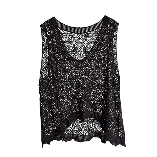 RWGSNB Strick Pullunder, Gehäkeltes Westentop für Damen Ausgehöhlt Transparentes Netz Strick Tank Pullover Lockere Passform Leicht Lässig Sommer Strandüberzug für Den Alltag Urlaubsparty Schwa von RWGSNB