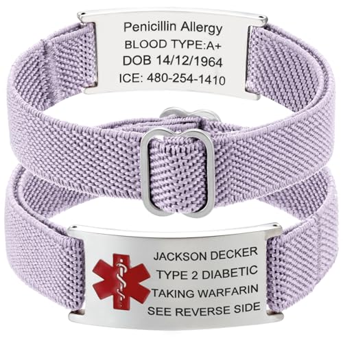 Medizinisches Warnarmband Damen/Herren - Medizinische Alarm Armband Personalisiert mit Info Autismus Allergie Diabetes Epilepsie Lila Notfallarmband SOS ID Armband Geschenk für Senioren & Kinder von RWQIAN