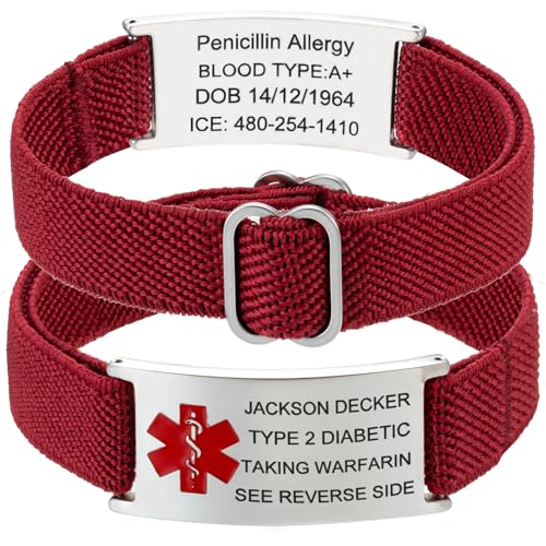 Medizinisches Warnarmband Damen/Herren - Medizinische Alarm Armband Personalisiert mit Info Autismus Allergie Diabetes Epilepsie Rot Notfallarmband SOS ID Armband Geschenk für Senioren & Kinder von RWQIAN