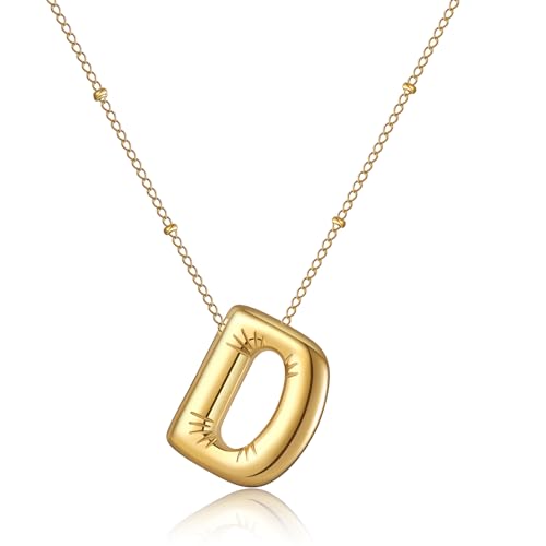 RWQIAN Bubble D Buchstaben Kette für Damen Balloon Initialen Haskette Gold Blase Letter A-Z Anhänger Schmuck Geschenke für Frauen Mädchen von RWQIAN