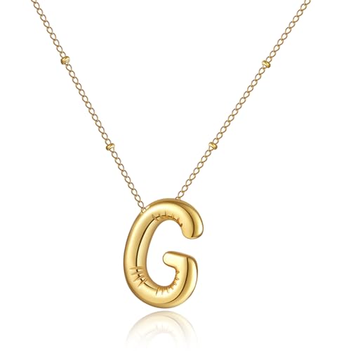 RWQIAN Bubble G Buchstaben Kette für Damen Balloon Initialen Haskette Gold Blase Letter A-Z Anhänger Schmuck Geschenke für Frauen Mädchen von RWQIAN