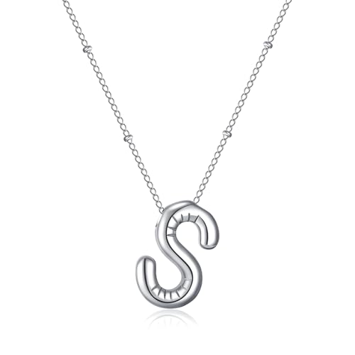 RWQIAN Bubble S Buchstaben Kette für Damen Balloon Initialen Haskette Silber Blase Letter A-Z Anhänger Schmuck Geschenke für Frauen Mädchen von RWQIAN