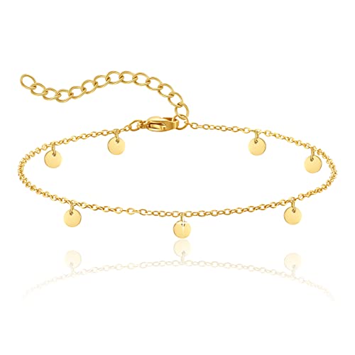 RWQIAN Damen Fußkettchen Verstellbare I Einstellbare Fußkettchen I Edelstahl Fußkettchen I Wasserfeste Fußkettchen I Fußkette mit Coin I Kettenlänge 20cm+4cm Gold von RWQIAN