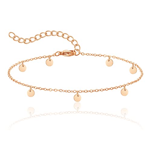 RWQIAN Damen Fußkettchen Verstellbar I Edelstahl Wasserfest I Fußkette Mit Coin I Kettenlänge 20cm+4cm Roségold von RWQIAN