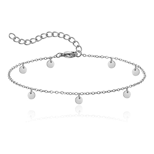 RWQIAN Damen Fußkettchen Verstellbare I Einstellbare Fußkettchen I Edelstahl Fußkettchen I Wasserfeste Fußkettchen I Fußkette mit Coin I Kettenlänge 20cm+4cm Silber von RWQIAN