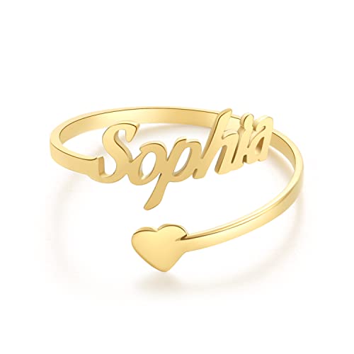 RWQIAN Personalisierter Ring Damen Namen Ringe Herzen Schmuck Geschenk zum Geburtstag Jahrestag Verstellbar Silber/Gold/Rosé von RWQIAN