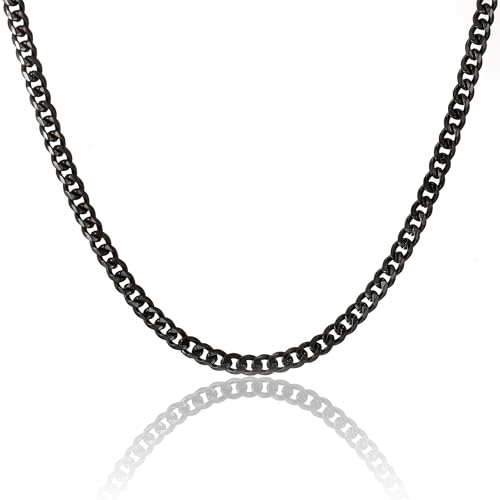 RWQIAN Edelstahl Klassische Kette Herren Schwarz 6mm Panzerkette Männer Link Chain Cuban Kette 61CM Hip-Hop Halskette von RWQIAN